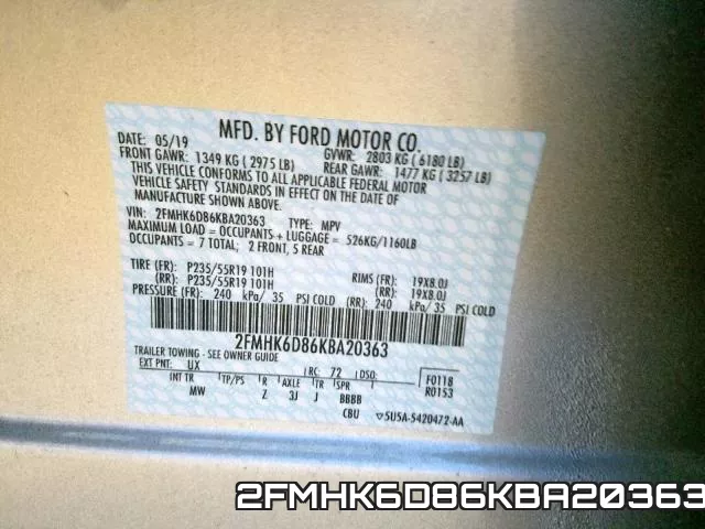 2FMHK6D86KBA20363 фото 2