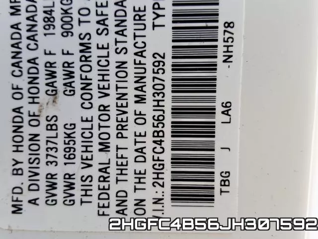 2HGFC4B56JH307592 фото 2