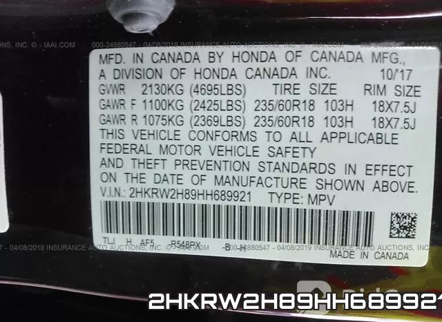 2HKRW2H89HH689921 фото 10