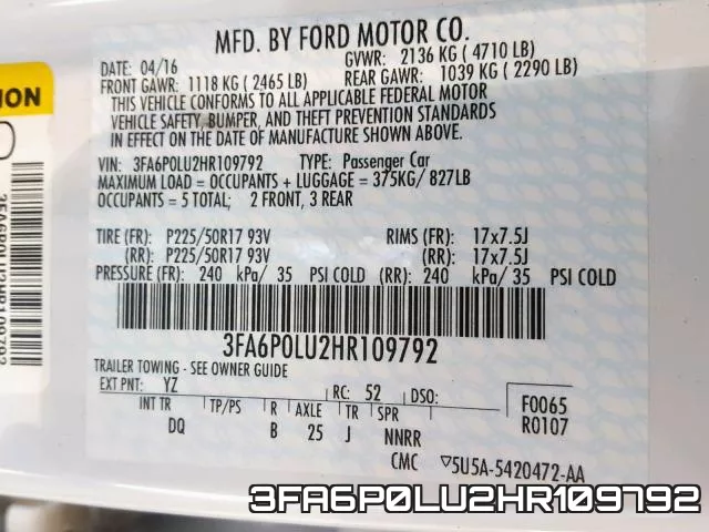 3FA6P0LU2HR109792 фото 2
