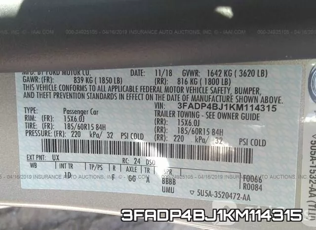 3FADP4BJ1KM114315 фото 10