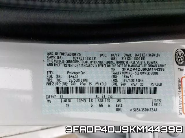 3FADP4DJ9KM144398 фото 2