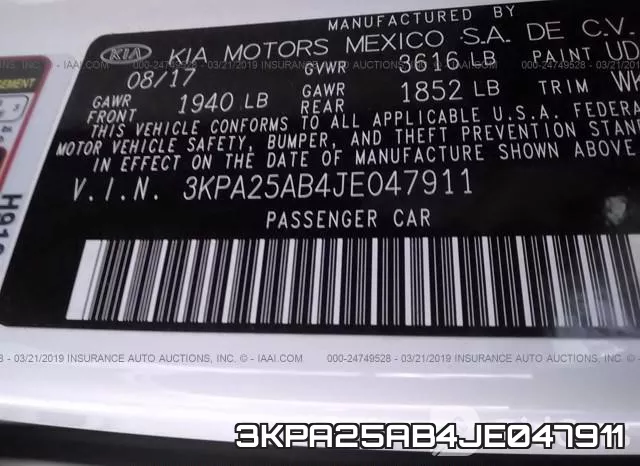 3KPA25AB4JE047911 фото 10