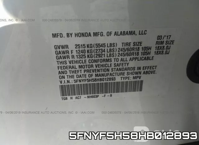 5FNYF5H58HB012893 фото 10