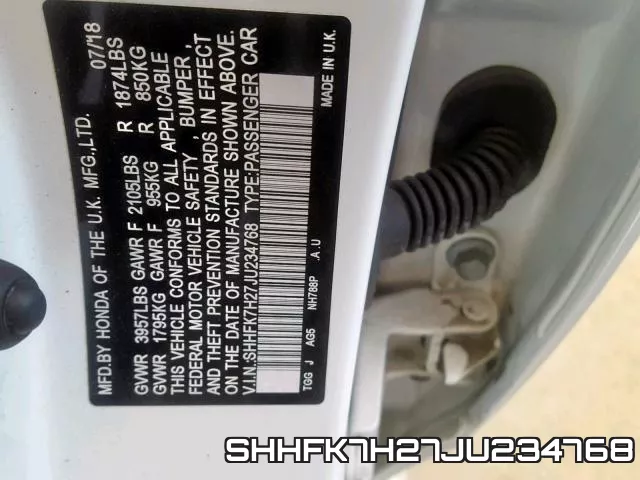 SHHFK7H27JU234768 фото 2