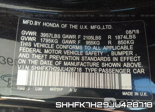 SHHFK7H29JU428718 фото 10
