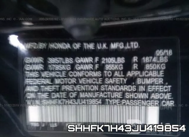 SHHFK7H43JU419854 фото 10
