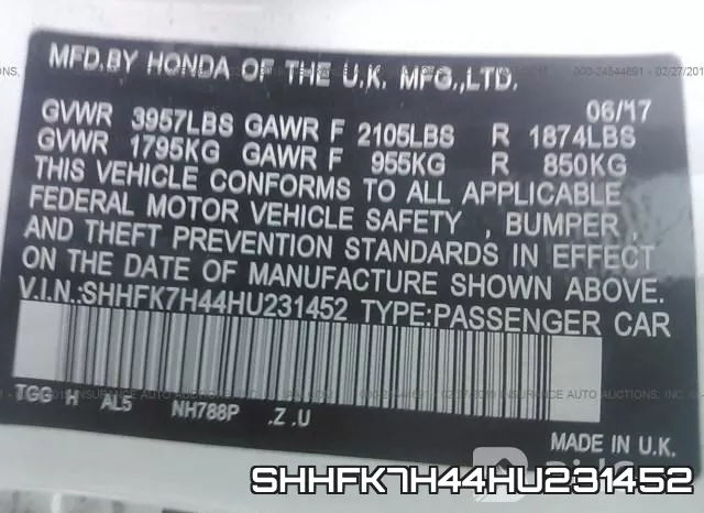 SHHFK7H44HU231452 фото 10