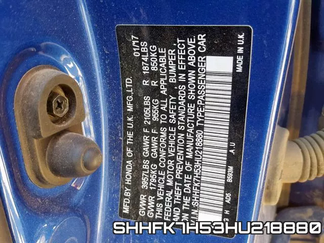 SHHFK7H53HU218880 фото 2
