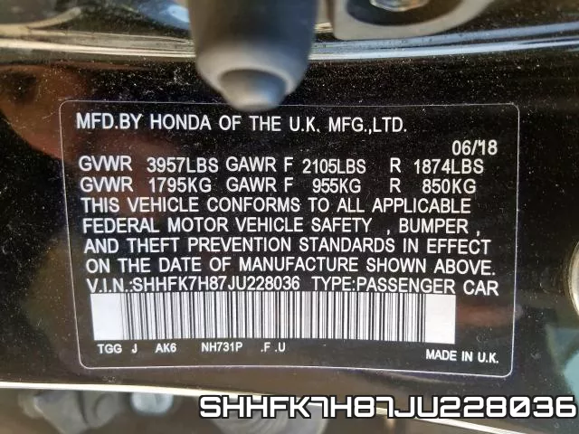 SHHFK7H87JU228036 фото 2