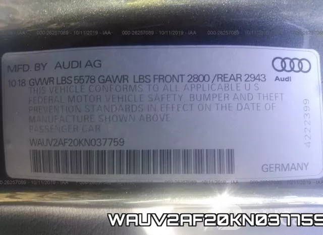 WAUV2AF20KN037759 фото 10