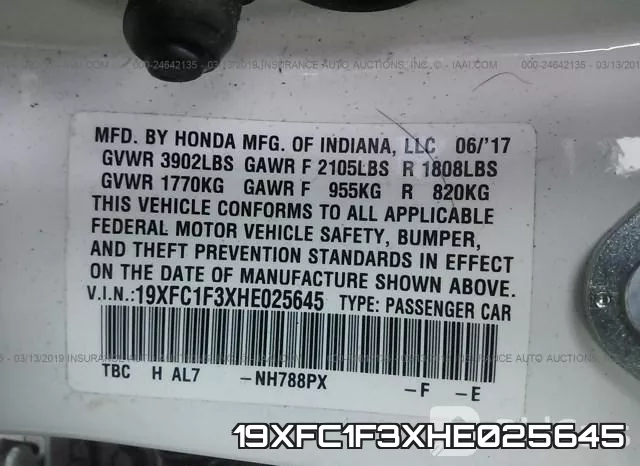 19XFC1F3XHE025645 фото 9