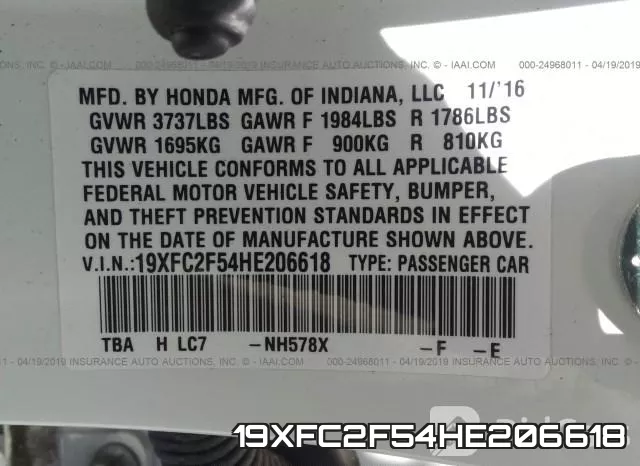 19XFC2F54HE206618 фото 10