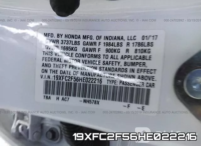 19XFC2F56HE022216 фото 10