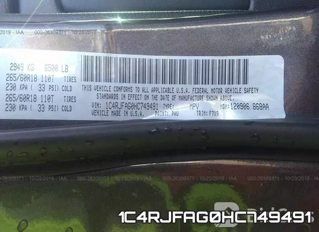 1C4RJFAG0HC749491 фото 8