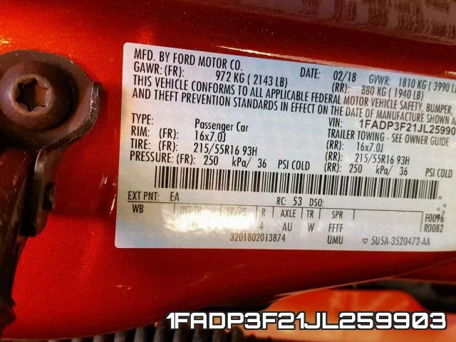 1FADP3F21JL259903 фото 2