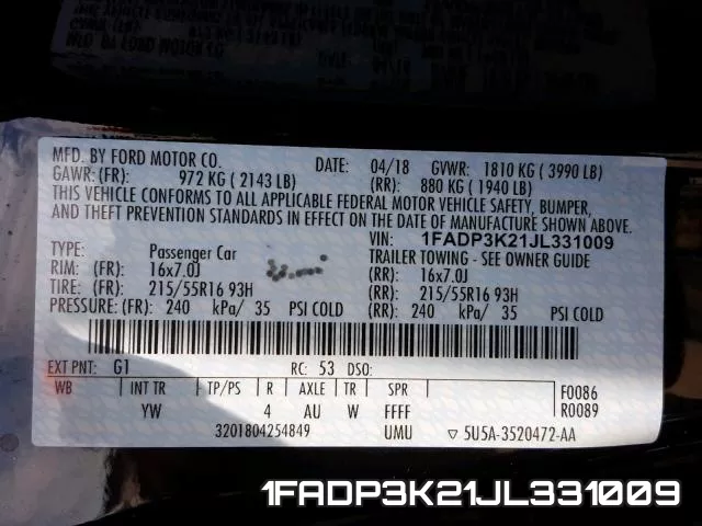 1FADP3K21JL331009 фото 2