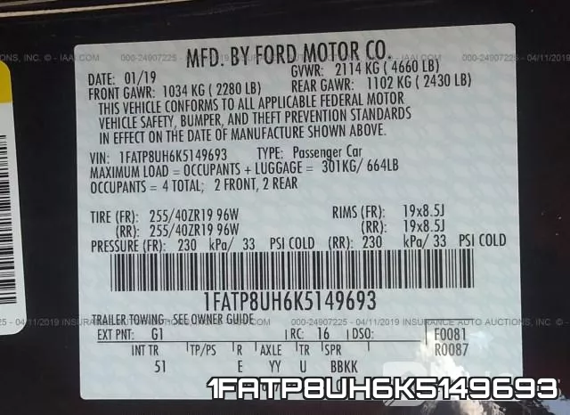 1FATP8UH6K5149693 фото 10