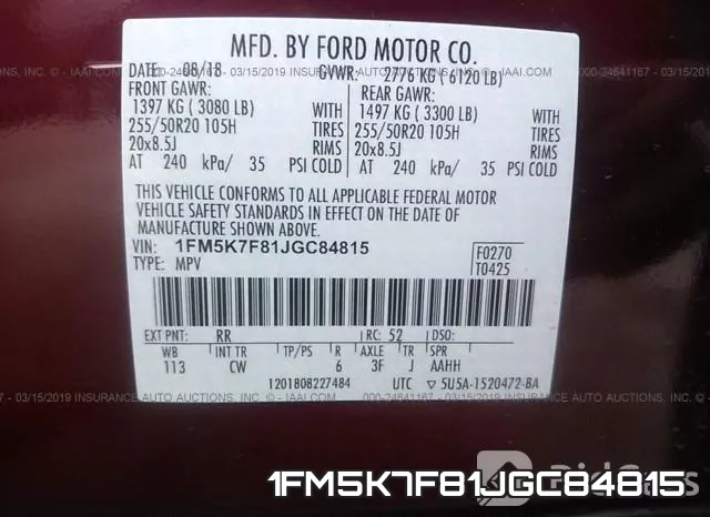 1FM5K7F81JGC84815 фото 10