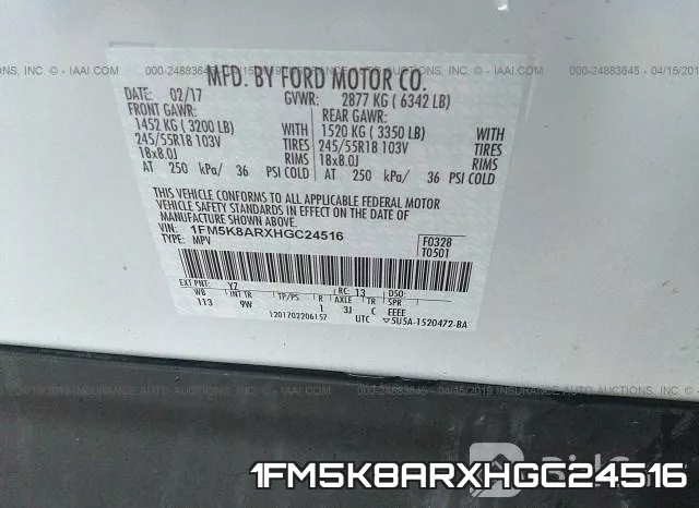 1FM5K8ARXHGC24516 фото 10