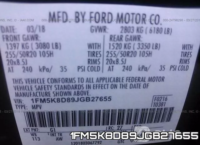 1FM5K8D89JGB27655 фото 10