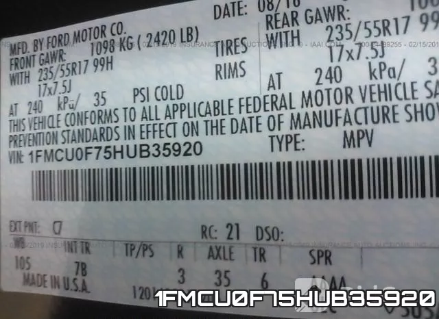 1FMCU0F75HUB35920 фото 10