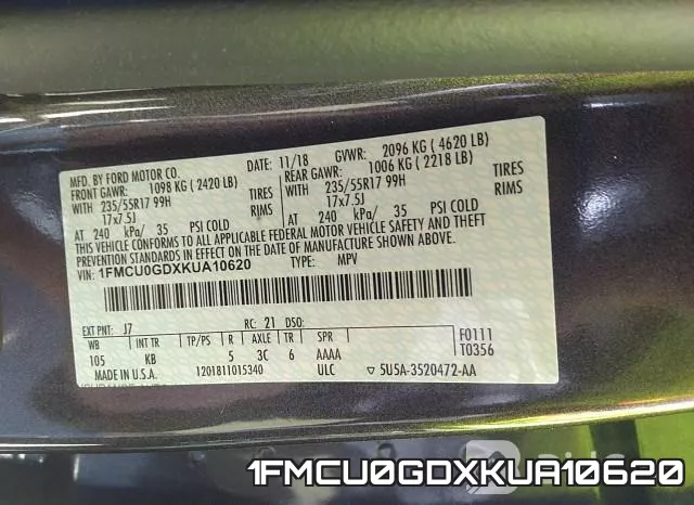 1FMCU0GDXKUA10620 фото 10