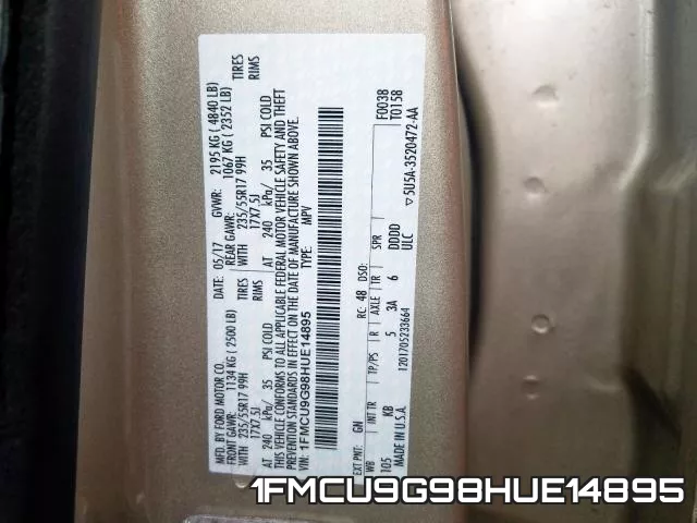 1FMCU9G98HUE14895 фото 2
