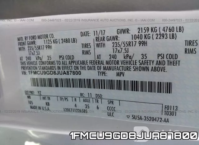 1FMCU9GD8JUA87800 фото 10