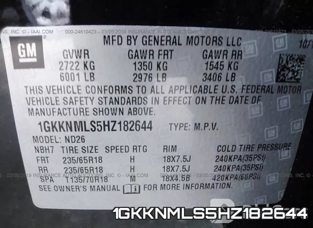 1GKKNMLS5HZ182644 фото 10