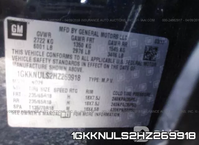1GKKNULS2HZ269918 фото 10