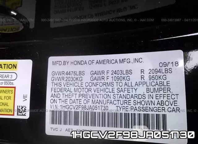 1HGCV2F98JA051730 фото 10