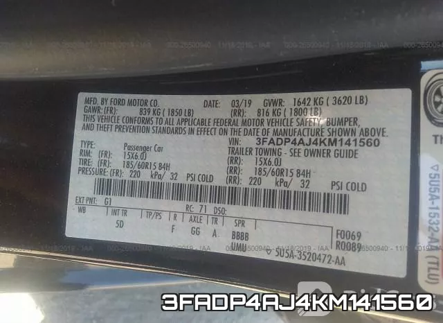 3FADP4AJ4KM141560 фото 8