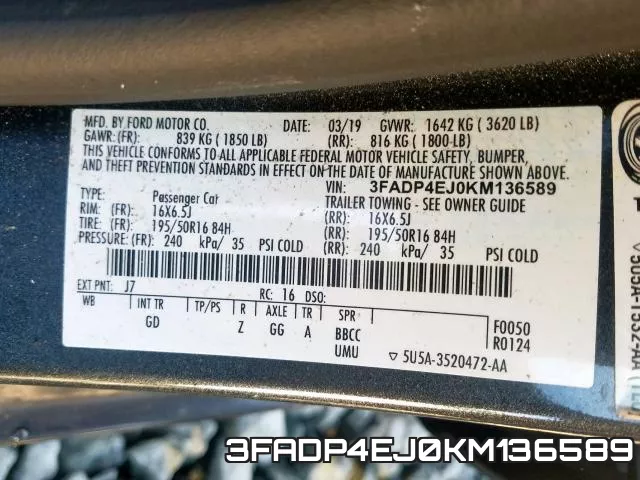 3FADP4EJ0KM136589 фото 2