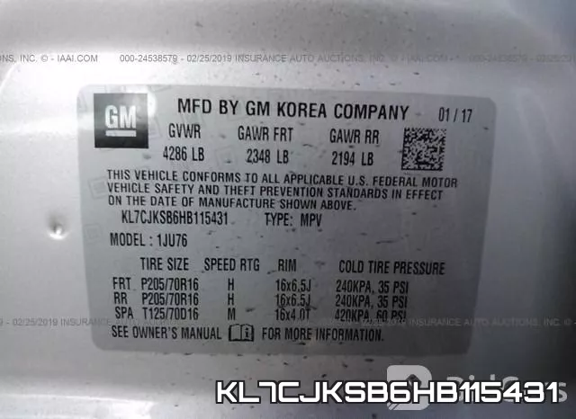 KL7CJKSB6HB115431 фото 10