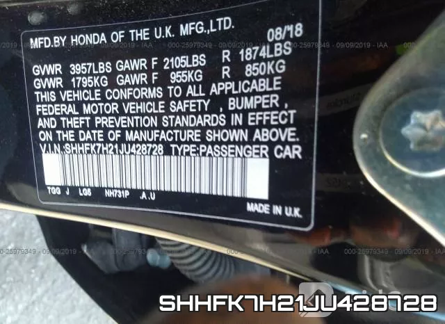 SHHFK7H21JU428728 фото 10