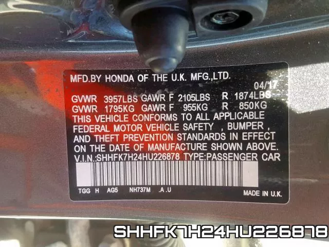 SHHFK7H24HU226878 фото 2