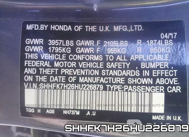 SHHFK7H26HU226879 фото 10