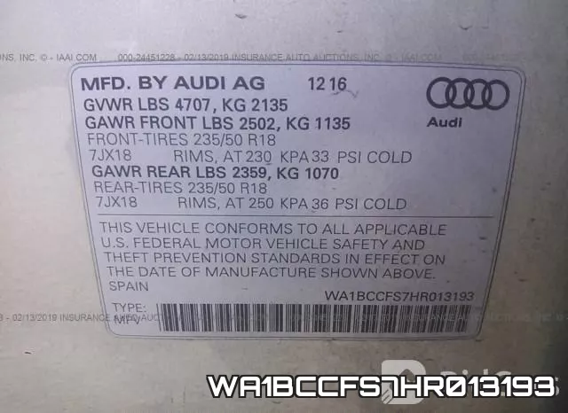 WA1BCCFS7HR013193 фото 10