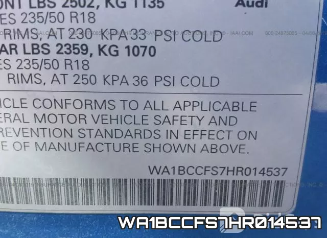 WA1BCCFS7HR014537 фото 10