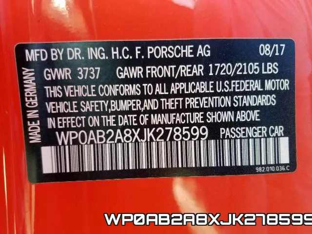 WP0AB2A8XJK278599 фото 2