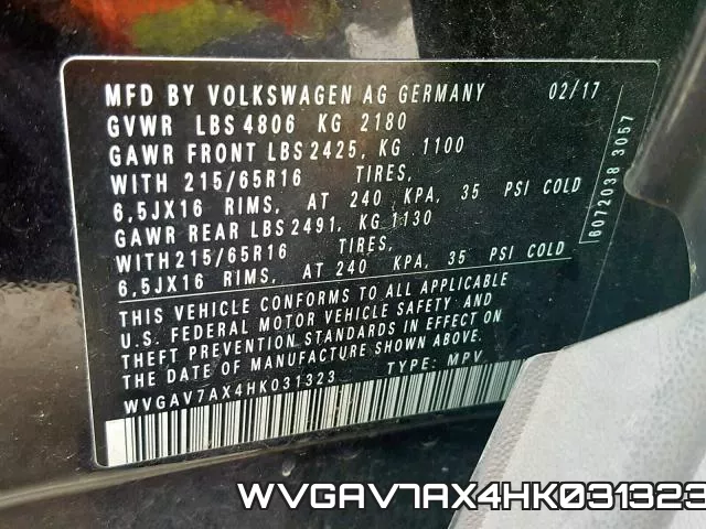 WVGAV7AX4HK031323 фото 2