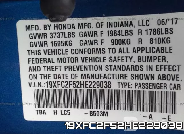 19XFC2F52HE229038 фото 9