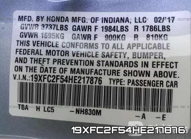 19XFC2F54HE217876 фото 9