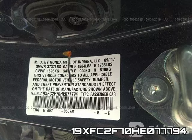 19XFC2F70HE077794 фото 10