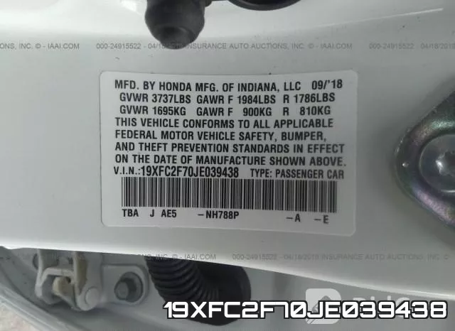 19XFC2F70JE039438 фото 10