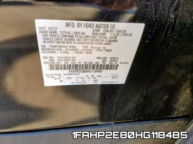 1FAHP2E80HG118485 фото 2