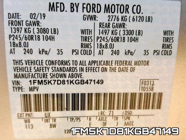 1FM5K7D81KGB47149 фото 2