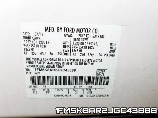 1FM5K8AR2JGC43888 фото 2