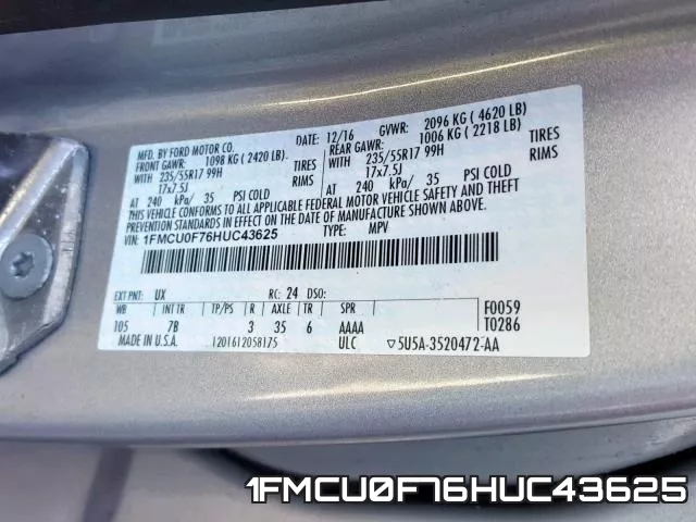 1FMCU0F76HUC43625 фото 2